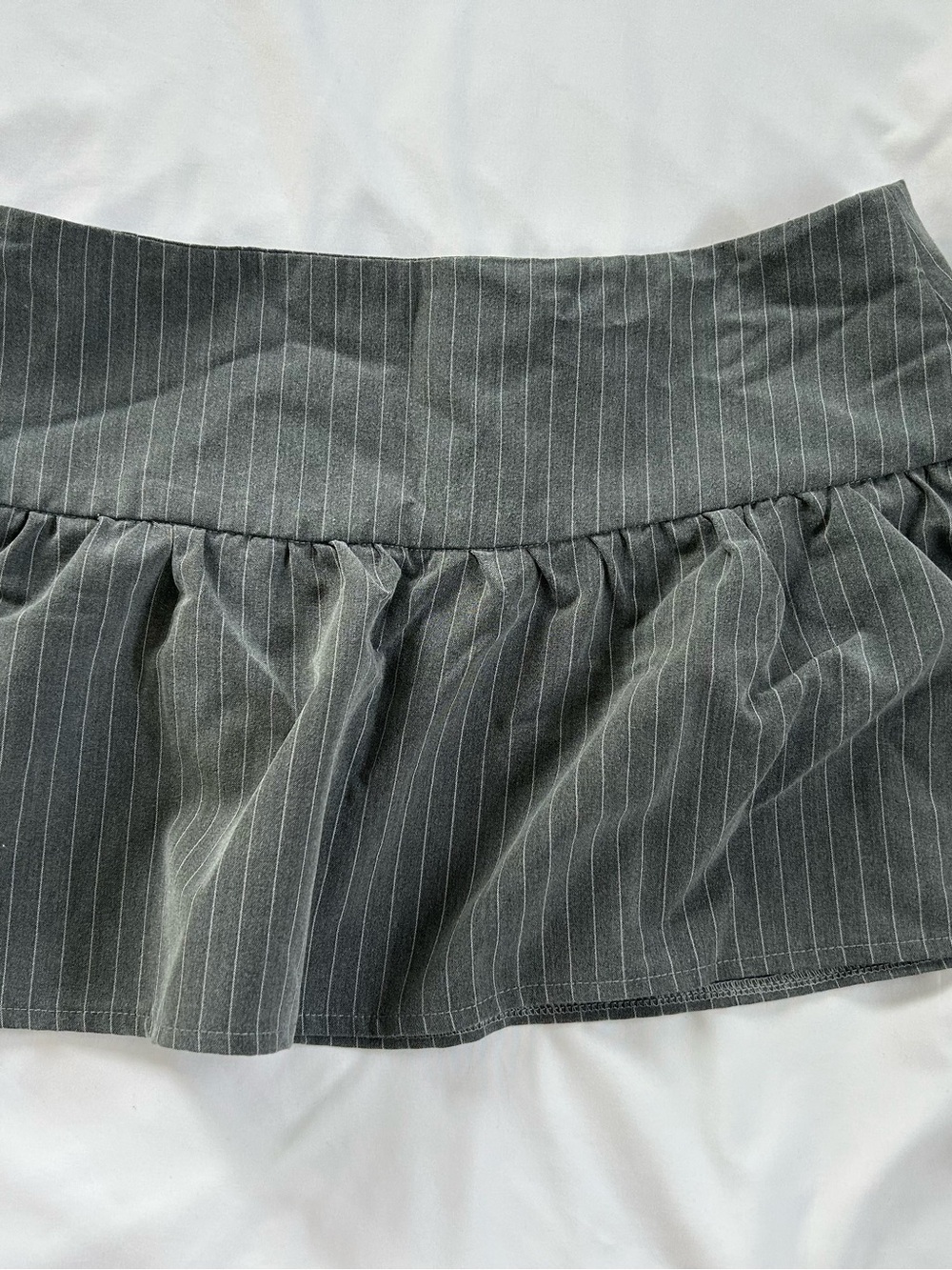 Motel Rocks Gray Pinstripe Ruffle Mini Skirt
